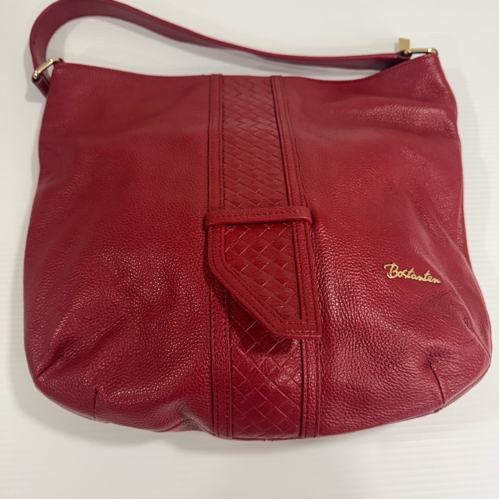 Bostanten Red  Leather 7 Pocket Shoulder Bag   12 x 12" x 4" like new - Picture 3 of 12